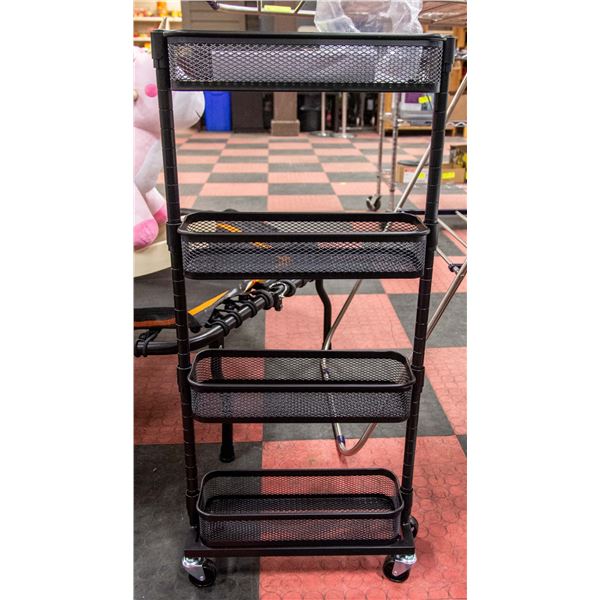 NEWLY ASSEMBLED BLACK 4 TIER METAL ROLLING RACK