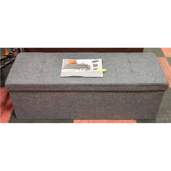 NEWLY ASSEMBLED GREY FABRIC STORAGE CHEST