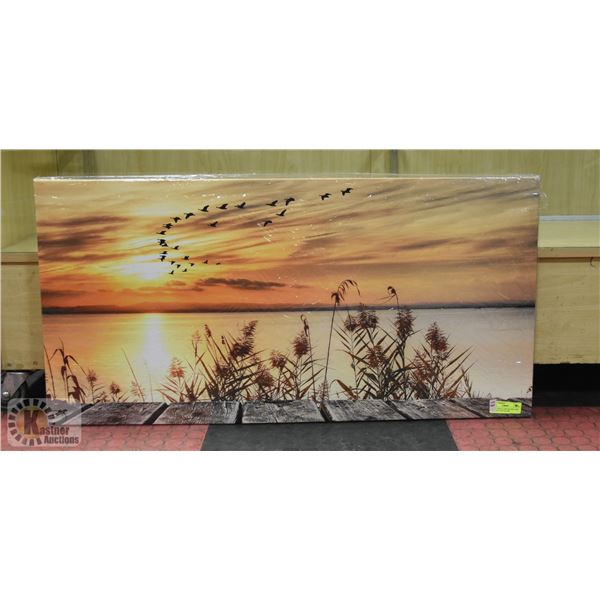 NEW DUCKS FLYING SOUTH OVER THE LAKE CANVAS ART