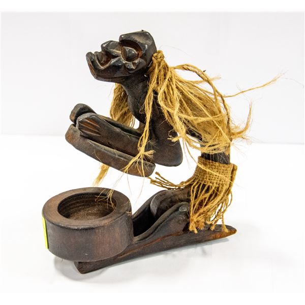 HAND CARVED AFRICAN WOOD EVIL STASH BOX FIGURE