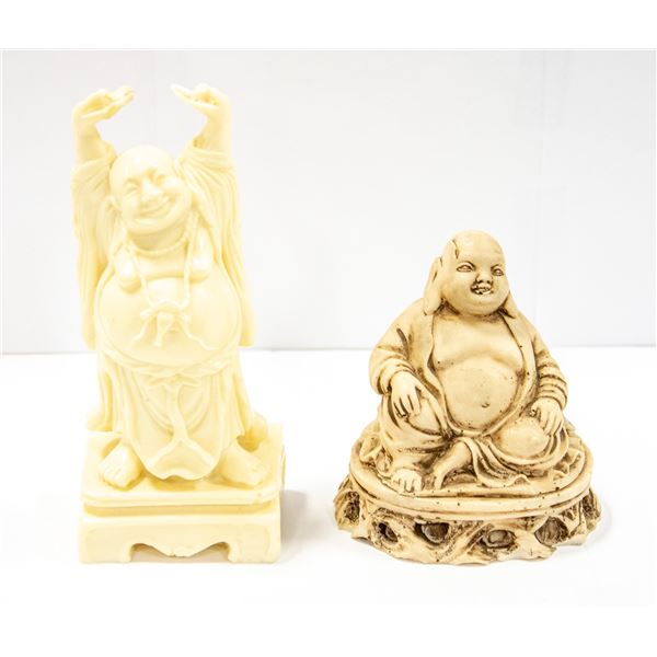 PAIR OF LUCKY HAPPY BUDDHA STATUES JAPAN MADE