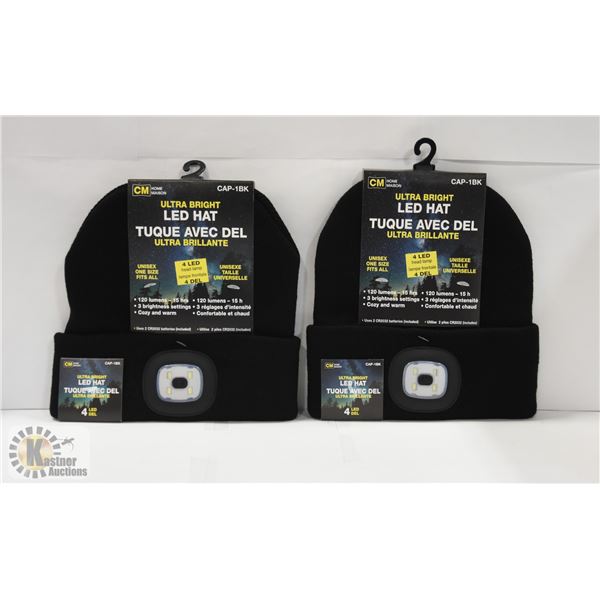 LOT OF 2 NEW BLACK LED TOQUES