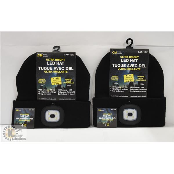 LOT OF 2 NEW BLACK LED TOQUES