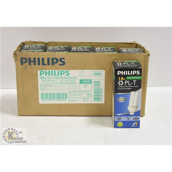 BOX OF 10 PHILIPS PL-T 18W FLUORESCENT LAMPS