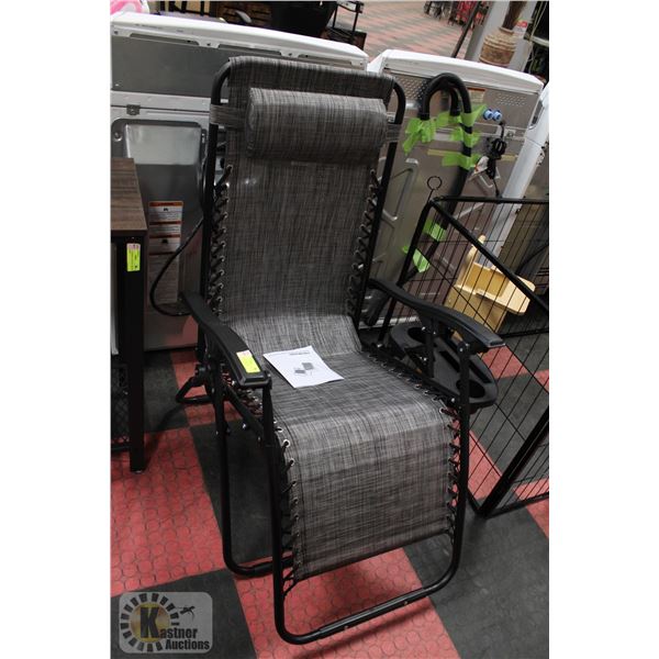 NEWLY ASSEMBLED GREY FULL RECLINING PATIO CHAIR