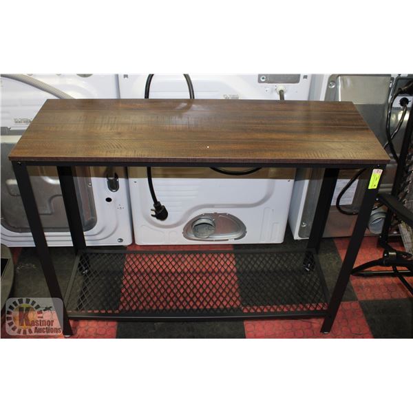 NEWLY ASSEMBLED RUSTIC BROWN SOFA TABLE