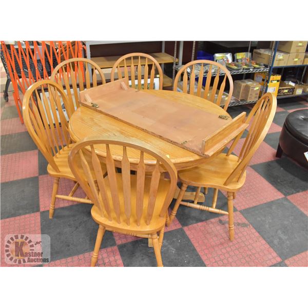 WOODEN DINING SET W/ LEAF + 6 DINING CHAIRS