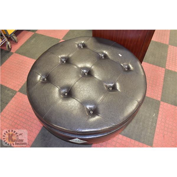 BLACK LEATHERETTE STORAGE OTTOMAN