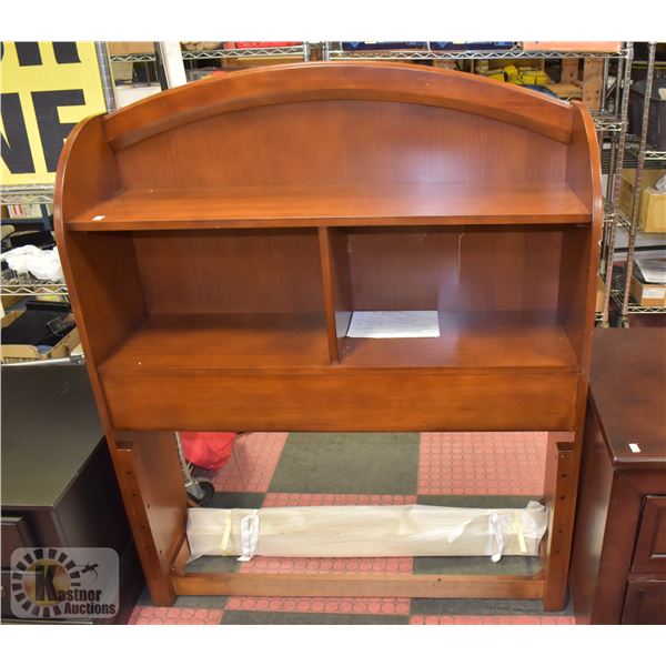 PINE WOOD TONE SINGLE SIZE BOOKSHELF HEADBOARD
