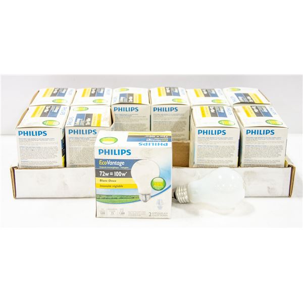 BOX WITH 22 PHILIPS 72 WATT=100WATT LIGHTBULBS