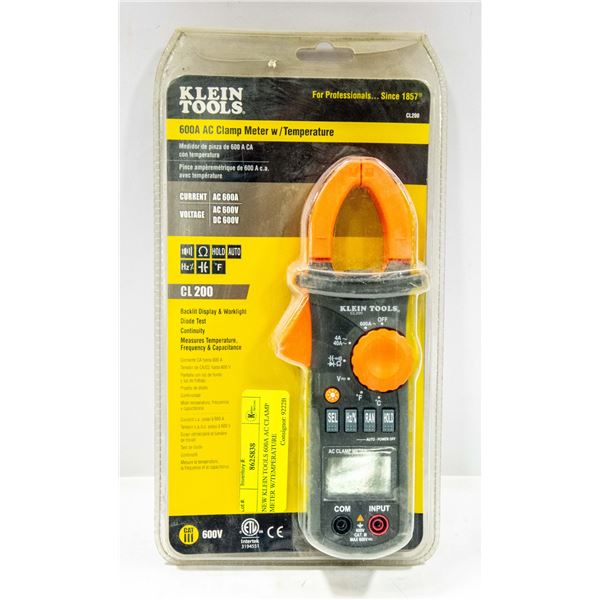 NEW KLEIN TOOLS 600A AC CLAMP METER W/TEMPERATURE