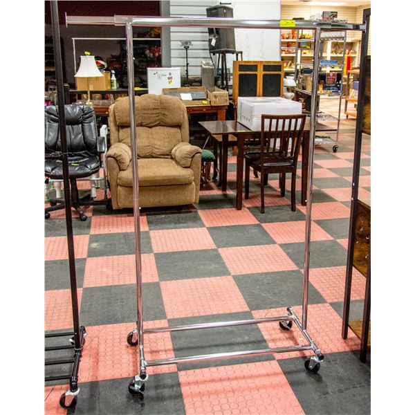 NEWLY ASSEMBLED SILVER METAL CLOTHES RACK