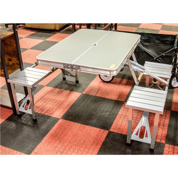 NEWLY ASSEMBLED SILVER 4 PERSON CAMPING TABLE