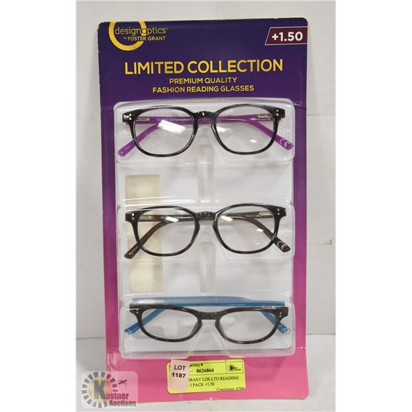 FOSTER GRANT LDS LTD READING GLASSES 3 PACK +1.50