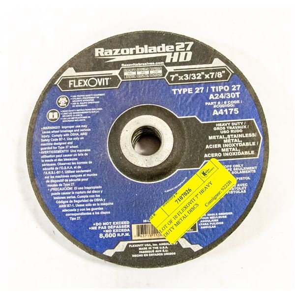 LOT OF 10 FLEXOVIT 7" HEAVY DUTY METAL DISCS