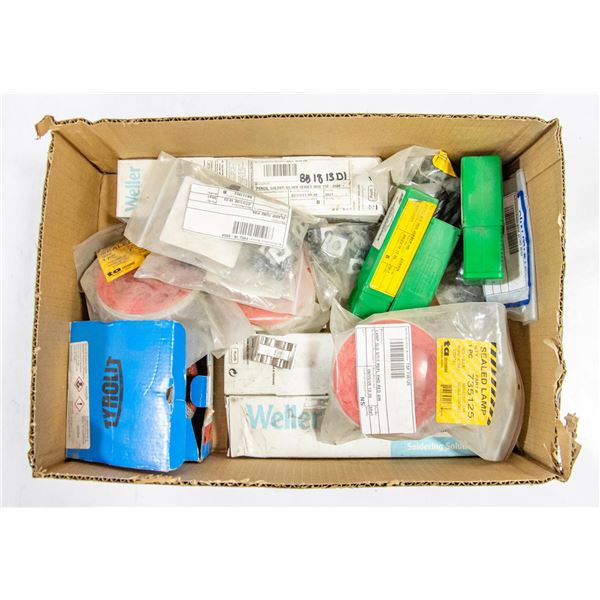 BOX WITH NEW TOOLS AND WELDING SUPPLIES