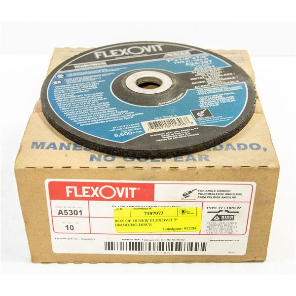 BOX OF 10 NEW FLEXOVIT 7" GRINDING DISCS