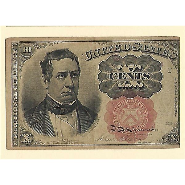 SCARCE 1874 10 Cent US Fractional Currency Note Fifth Issue 10c Almost Uncirculated AU