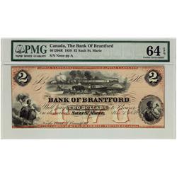 Bank of Brantford, 1859 $2 CH-40-12-04R. PMG UNC64EPQ.