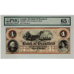 Bank of Brantford, 1859 $4 CH-40-12-06R. PMG UNC65EPQ.