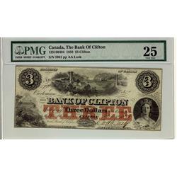 The Bank of Clifton, 1859 $3 CH-125-10-04-04. PMG VF25.