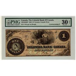 The Colonial Bank of Canada, 1859 $1 CH-130-10-04-02. PMG VF