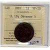 Image 1 : 1891 LL LD Obv 3   1¢  ICCS VF20