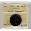 Image 1 : 1891 SD SL Obv 2  1¢ ICCS VF20