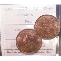 1¢ 1915 ICCS MS65RD.  Another superb example 90% red.