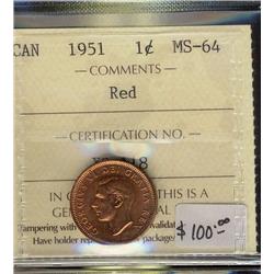 1951 1¢ ICCS MS64 Red