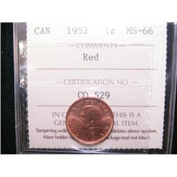 1¢ 1952 ICCS MS66RD.  Gem example, blast red and SOLO highes