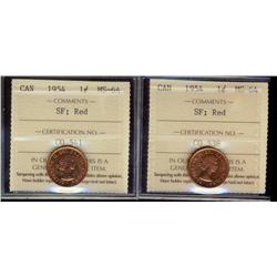 1¢ 1954 SF ICCS MS64RD.  Lot of 2 coins both full red.