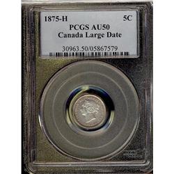 1875H 5¢ Large Date PCGS AU50.