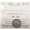 Image 1 : 5¢ 1907 ICCS MS65.  Lovely struc example with attractive lus