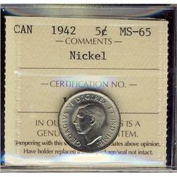 1942 5¢ Nickel ICCS MS65.