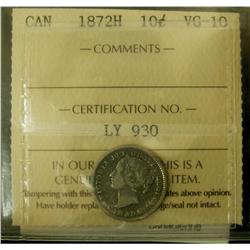 10¢ 1872H ICCS VG10.  A nice example and key date issue.