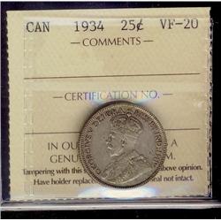 1934 25¢ ICCS VF20,