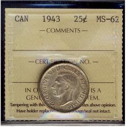 1943 25¢ ICCS MS62.