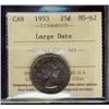 Image 1 : 1953 25¢ Large Date ICCS MS62.