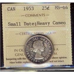1953 25¢ Sml Date ICCS MS64 Heavy Cam.