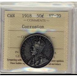 1918 50¢ ICCS VF20, Corrosion.