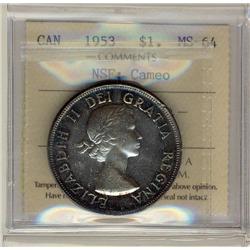 1953 $1 NSF, Cameo ICCS MS64.