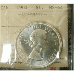 $1 1963 $1 ICCS MS64,