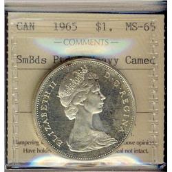 1965 $1 SmBds Ptd 5, ICCS MS65 Heavy Cam.