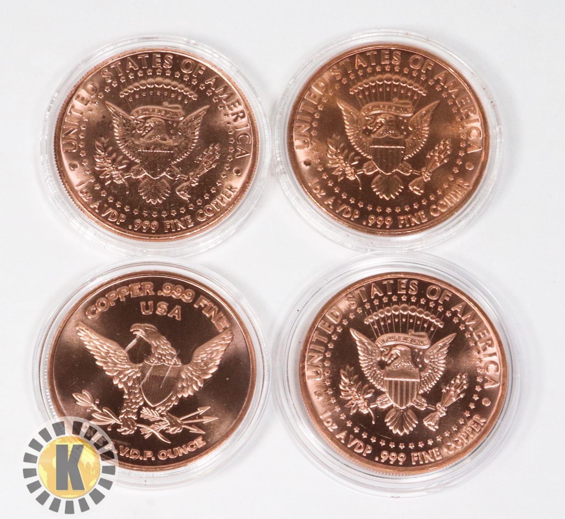 FOUR 1-OZ TRUMPS COPPER ROUNDS IN CAPSULES