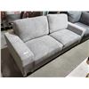 Image 1 : *NEW* Gray Microfiber Oversized Love Seat, Some Damage to Left Front Corner