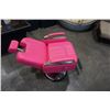 Image 8 : PINK LEATHER GAS LIFT RECLINING BARBERS CHAIR, RETAIL $1499, GOOD CONDITION