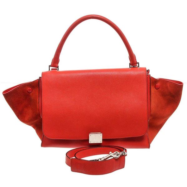 Celine Red Suede Leather Small Trapeze Shoulder Bag