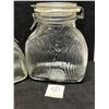 Image 4 : 4 Textured Embossed Glass Canisters Sealer lids Italy etc (Tallest Approx: 7.75"x6")