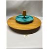 Image 1 : Large Wood & Ceramic Party Tray Serving Hosting Lazy Susan Approx: 17.5"W 7"T